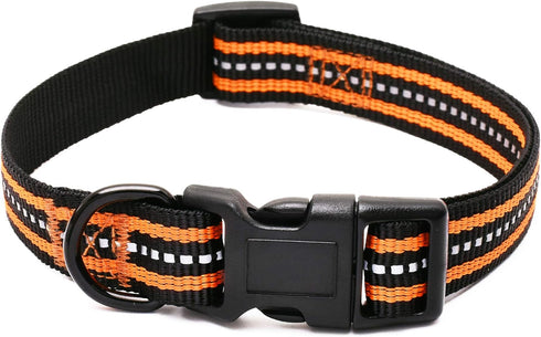 Mile High Life Reflective Dog Collar, Nylon Pet Collars with Buckle, Light Weight Puppy Collars for Small Dogs (Orange,