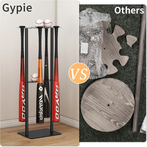 Free Standing Baseball Bat Holder for Storage, Holds 8 Bats and 5 Balls, SUS304 Metal Softball Bat Display