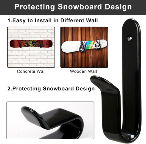 Horizontal Snowboard Wall Mount Clips, Snowboard Display Stand for Room and Garage