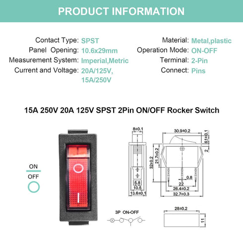 QTEATAK 5Pcs Red Light Illuminated LED On/Off SPST Mini Boat Rocker Toggle Switch for Car & Boat