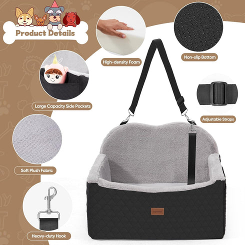 WarmInsula Dog Car Seats for Small Dogs, Detachable Dog Booster Car Seat with Storage Pockets Safety Belt, Pet Booster