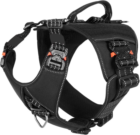 ICEFANG GN8 Tactical Dog Harness, Reflective Training Walking K9 Vest, No-Pull Front Leash Clip, Adjustable (Black,