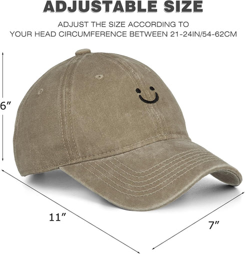 Washed Cotton Vintage Smile Mountain Baseball Cap, Adjustable Dad Golf Hat for Men Women