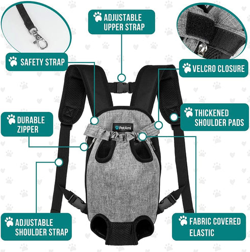 Backpack, Backpack, 5-9 lbs, PetAmi Dog Carrier Adjustable Pet Cat Front Carrier Ventilated Dog Chest Carrier