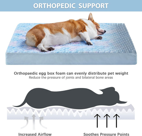 WNPETHOME Orthopedic Large Dog Bed, Egg Foam Crate Pet Bed with Soft Rose Plush Waterproof Cover (36*27*3in)