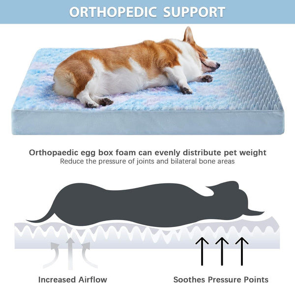 WNPETHOME Orthopedic Large Dog Bed, Egg Foam Crate Pet Bed with Soft Rose Plush Waterproof Cover (36*27*3in)