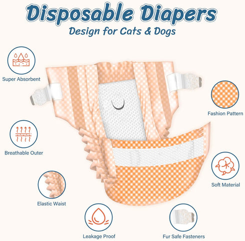 24pcs Pet Soft Disposable Cat Diapers - Female Dog Diapers for Cats & Dogs in Heat Period or Urine Incontinence, Doggie
