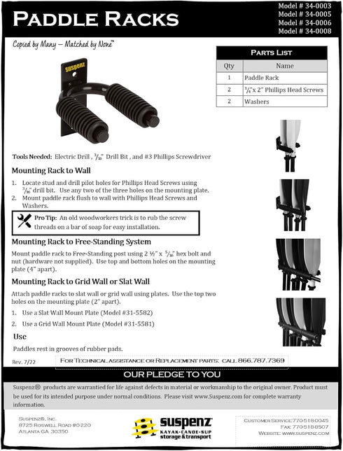 Suspenz 8-Paddle Rack, Black (34-0008), 18" Kayak Storage