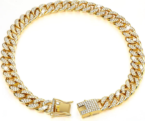 Tallew Dog Chain Diamond Cuban Collar, Walking Metal Chain with Secure Buckle, Jewelry Accessories for Small Medium
