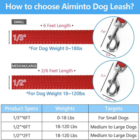 Dog Leash, Braided Rope Traction – Walking Training Lead for Medium/Large Dogs ((1/2") - 2FT, Red)