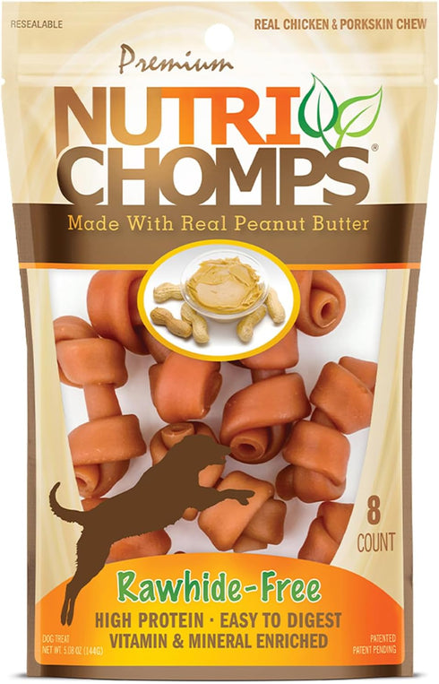 NutriChomps Dog Chews, 2.5-inch Knots, Rawhide-Free Treats, 8 Count, Real Peanut Butter
