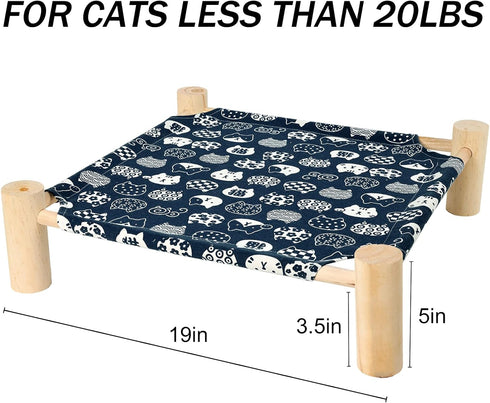 Patas Lague Pet Bed - Small Elevated Cooling Hammock Bed, Wood, 19x19x5 inches, 20 lbs, Blue for Cats and Dogs