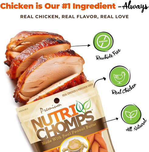 NutriChomps Dog Chews, 6-inch Braids, 4 Count Rawhide-Free Treats, Easy to Digest, Real Peanut Butter Flavor