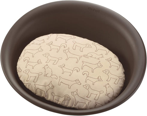 Richell Oval Pet Bed for Small Dogs & Cats, Brown, Flexible Waterproof Plastic Frame, Washable Polyester Cushion, 16.5