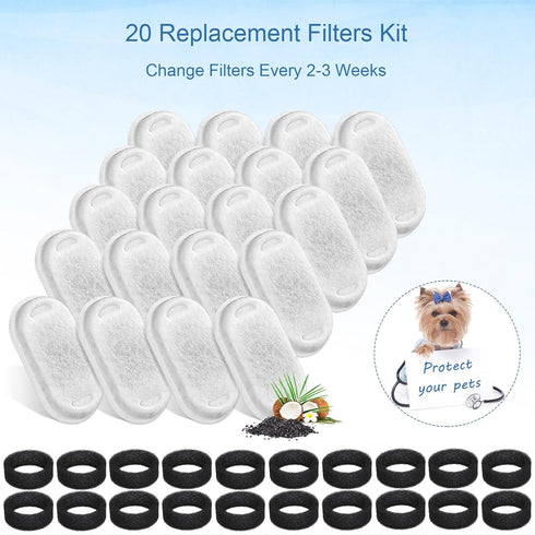 67oz/2L 108/3.2L 20 20 SORON Cat Water Fountain Filters for and Stainless Steel Pet Fountain Replacement Filters, Dog