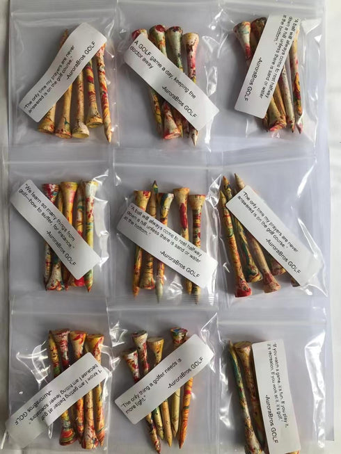 Golf Tees Pack of 5, Colorful Natural Wood Golfing Tees, Size 2-3/4 inch