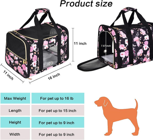 Petmolico Airline Approved Cat and Dog Carrier, Soft Travel Carrier with 3 Open Doors and Mesh Windows for Pets 16 lbs