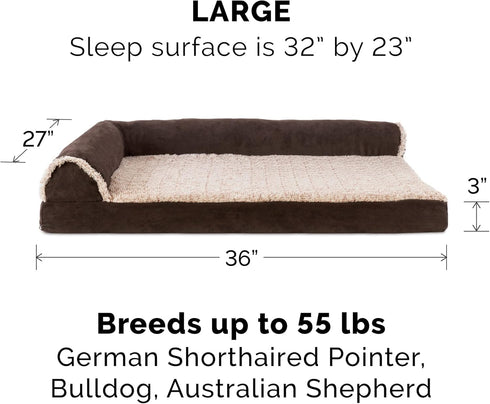 Furhaven Orthopedic Dog Bed for Large/Medium Dogs, Removable Bolsters & Washable Cover, Two-Tone Plush Faux Fur,