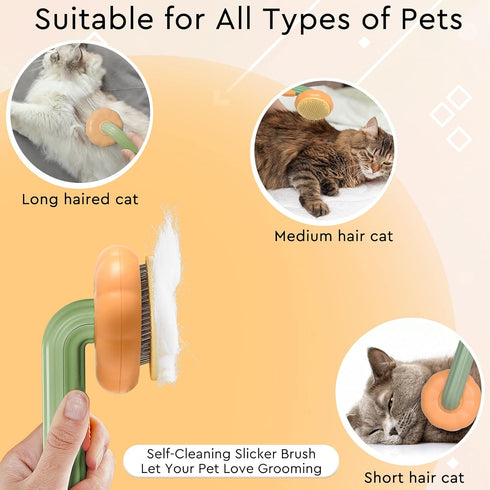 GJEASE Self-Cleaning Cat Grooming Glove Brush - Slicker Pet Brush for Shedding & Grooming, Promotes Circulation