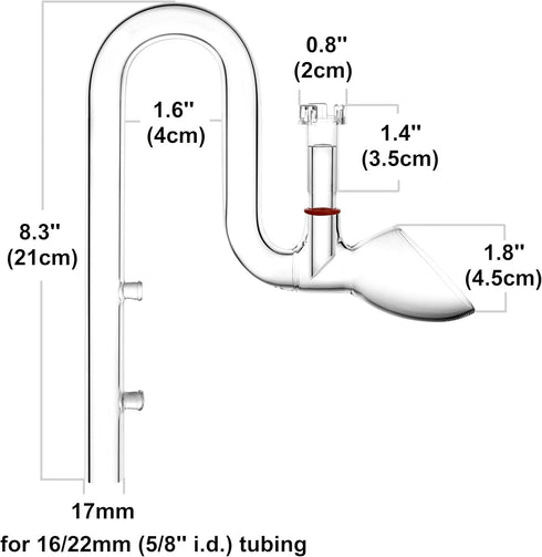 Glass Lily Pipe Outflow - Surface Skimmer for Planted Tank Aquarium (17mm for 16/22mm tubing)