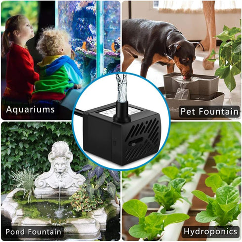 PULACO 2Pcs Mini Fountain Pump (50GPH 3W), Ultra Quiet Submersible Water Pump for Aquarium, Pet Water Fountain