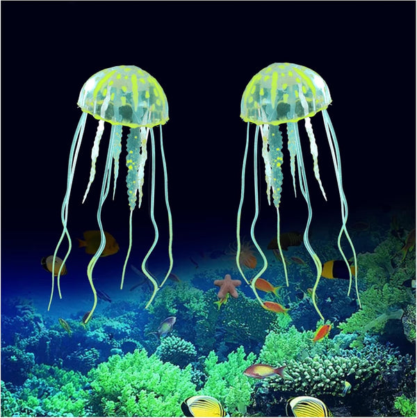 WishLotus 2 PCS Jellyfish Fish Tank Decorations, Simulation Jellyfish Plant Ornament, Glow Decorations (S, Yellow)