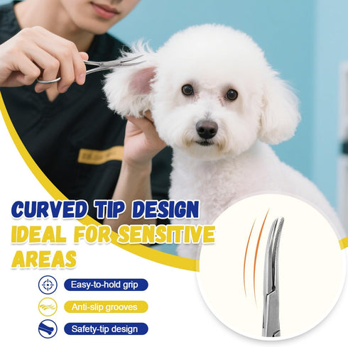 Set Dog Ear Hair Removal Kit Ear Powder, Safety Round Tip Scissors & Locking Tweezers At-Home Grooming for Hair