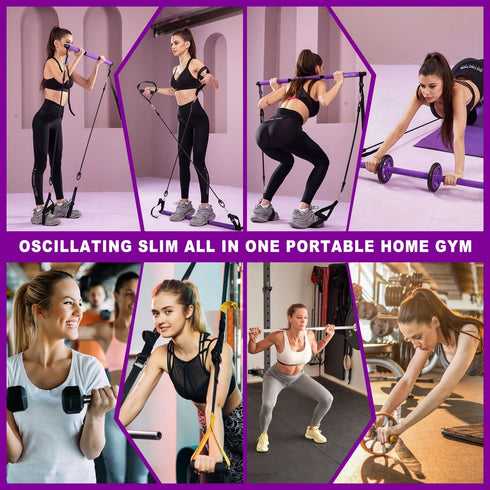 Ultimate Pilates Bar Set with Multiple Resistance Bands, Abdominal Rollers, Squat Machine, Portable Home Gym for Men