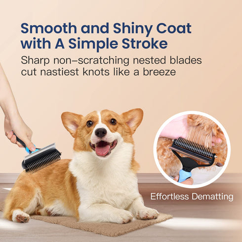 Potaroma Versatile Pet Grooming Brush, Double Sided Shedding and Dematting Undercoat Rake, Reduces Shedding by 95% for