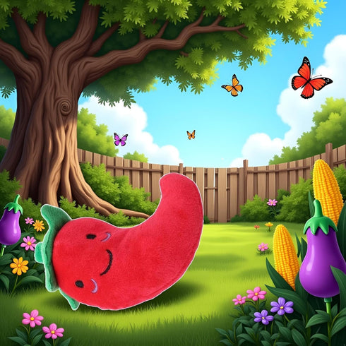 ZGLUZP 1 Pc Funny Red Fruit Dog Toys, Vegetable Dog Toys Squeaky Plush Chili Eggplant Corn Puppy Toys for Small