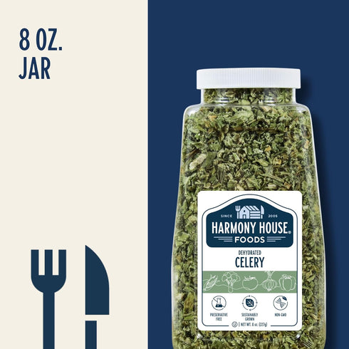 (8 oz, Harmony House Dehydrated Celery, Crosscut Dried Vegetables For Cooking, Camping, Emergency Supply and More Jar)