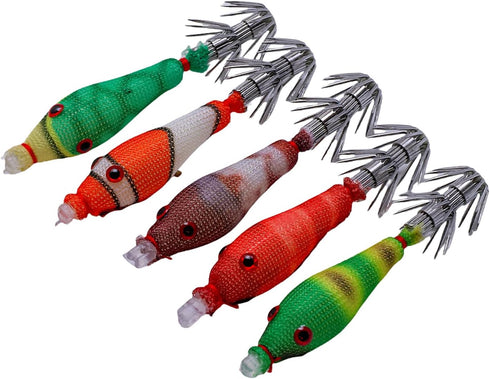 Oxxggkao 5Pcs Squid Jig Lures Blowing Tube, Shrimp-Style, Easy-to-Use Cuttlefish Sleeve Hook Fishing Baits for Anglers