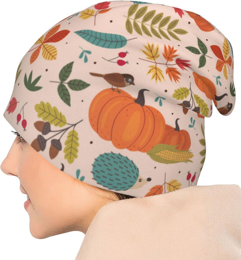 LAIPUTER Thanksgiving Beanie Standard Closed Chemo Hat, Knitted Baggy Slouchy Cap for Adults