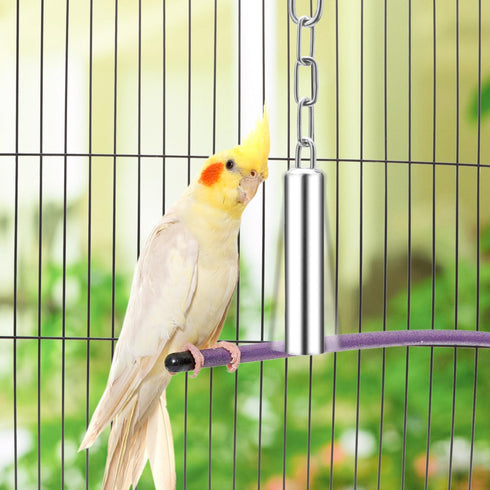 Stainless Steel Bell Toy for Bird Cage - Hanging Bite Toy for Parrot, Parakeet, Budgie, Cockatiel (2 PCS-S)