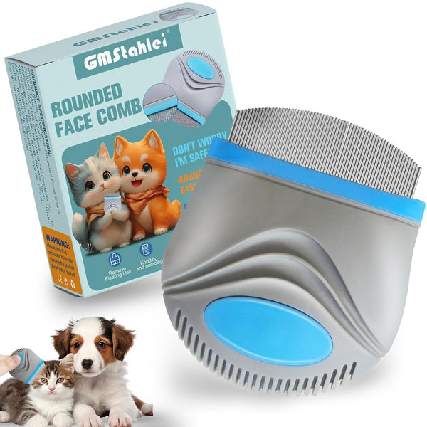 GMStahlei Face Comb for Dogs,Pet Grooming Combs with Rounded FineTeeth,Stainless Steel Tear Stain