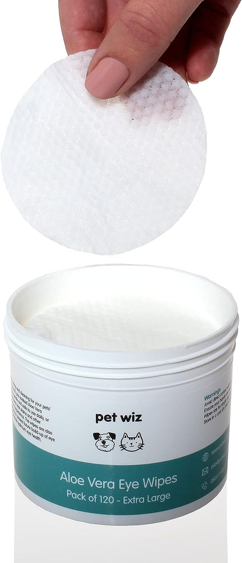 Pet Wiz Aloe Vera Eye Wipes for Cleaning Dogs & Cats, Extra Large