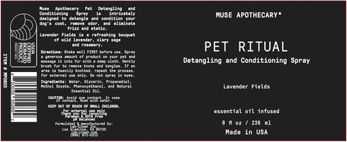 Muse Apothecary Pet Ritual Detangling Spray - Essential Oils Infused 8oz Lavender Fields for Dogs & Cats