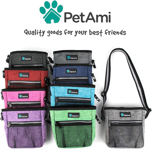 PetAmi Dog Treat Pouch, Training Bag Holder for Kibbles, Pet Food Toy, Poop Bag Dispenser (Black Stripes)