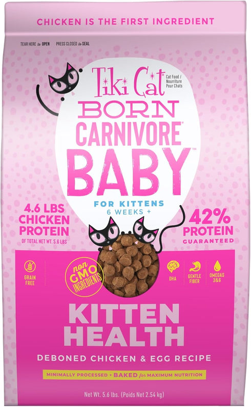 Tiki Cat Born Carnivore Baby, High-Protein Grain-Free Dry Cat Food for Kittens 6 Weeks+, 2.8 lbs Bag