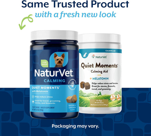 70 Count NaturVet Quiet Moments Calming Dog Supplement, Dog Soft Chews with Melatonin to Help Reduce Stress from