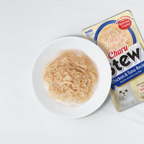 1.05 oz 15 INABA Churu Stew for Cats, Creamy Pure Side Dish Pouch, Pouches, Pouches Total, Chicken and Tuna Variety