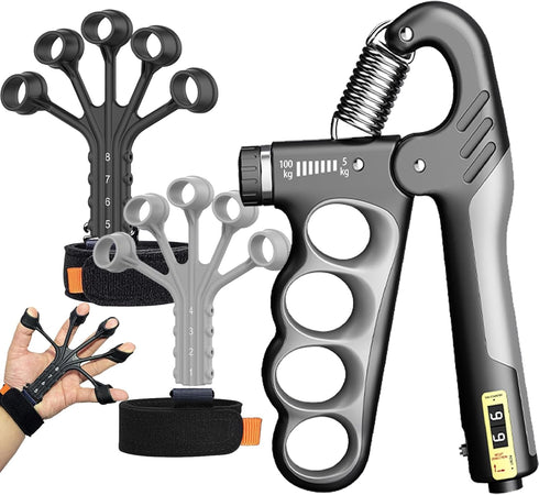 Hand Grip Strengthener, Adjustable Resistance 11-220Lbs Combo Set with Counting, Forearm Strength Trainer