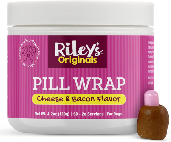 Riley's Pill Wrap for Dogs - 4.2 oz Delicious Cheese & Bacon Flavored Pill Paste to Mask Taste & Make Pill Time Fun