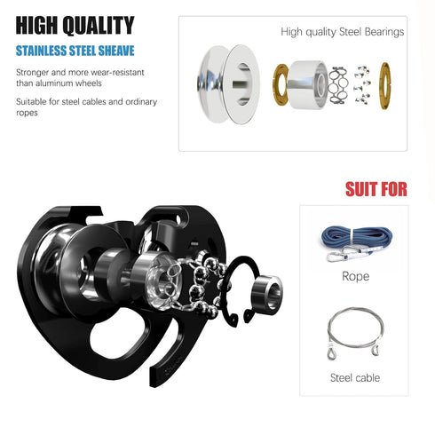 Zipline Trolley Kit with 25kN Carabiner, Double Tandem Dual Pulley for Rock Climbing and Rescue