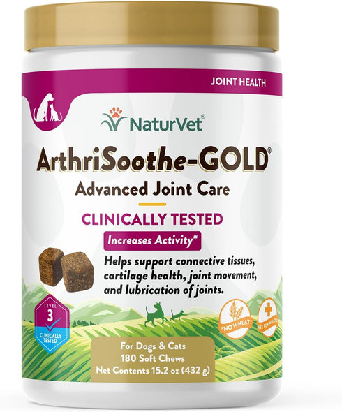 NaturVet ArthriSoothe-Gold Level 3 Joint Care for Dogs, Soft Chew Supplement with Glucosamine, 180 Ct.