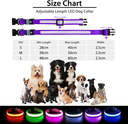 PcEoTllar Light Up Dog Collar for Night Walking - LED Rechargeable Color Changing, Glow in The Dark Waterproof Collars