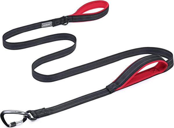 VIVAGLORY Dog Leash - 6FT Nylon Lead with Lightweight Aluminum Clasp & 2 Padded Handles for Medium Large Dogs (Black)
