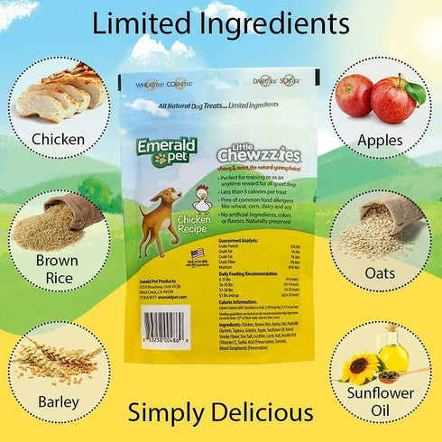 Emerald Pet 3 Pack of Little Chewzzies - 5 Ounces each, Chicken Flavor Low Calorie Wheat-Free Dog Treats