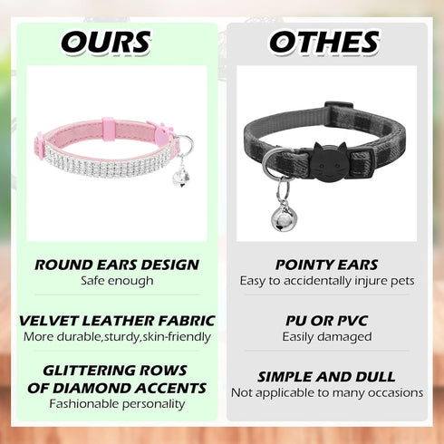 EXPAWLORER Soft Velvet Safe Cat Collars for Girl Cats - 2 Pack Rhinestones Bling Adjustable Breakaway Collars