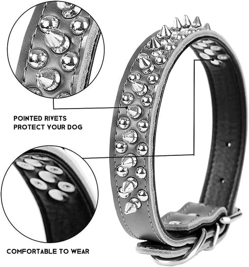 Spiked Studded Genuine Leather Dog Collar, Adjustable for Small or Medium Pets (M, Purple-1)